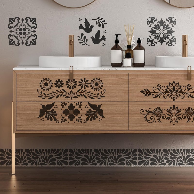 Sitsink Talavera Stencils for Painting - 18 Pcs Stencils for Painting on Wood Wall Border Template, Mexican Tile Painting Templates for Canvas Rock Furniture Door Mat Home Décor - Image 2